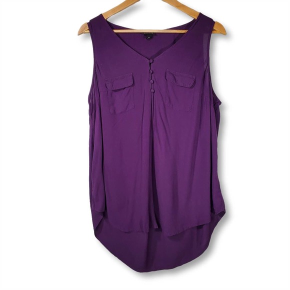 torrid Tops - Torrid Challis Button-Loop Sleeveless Tank Top Purple Size 0X